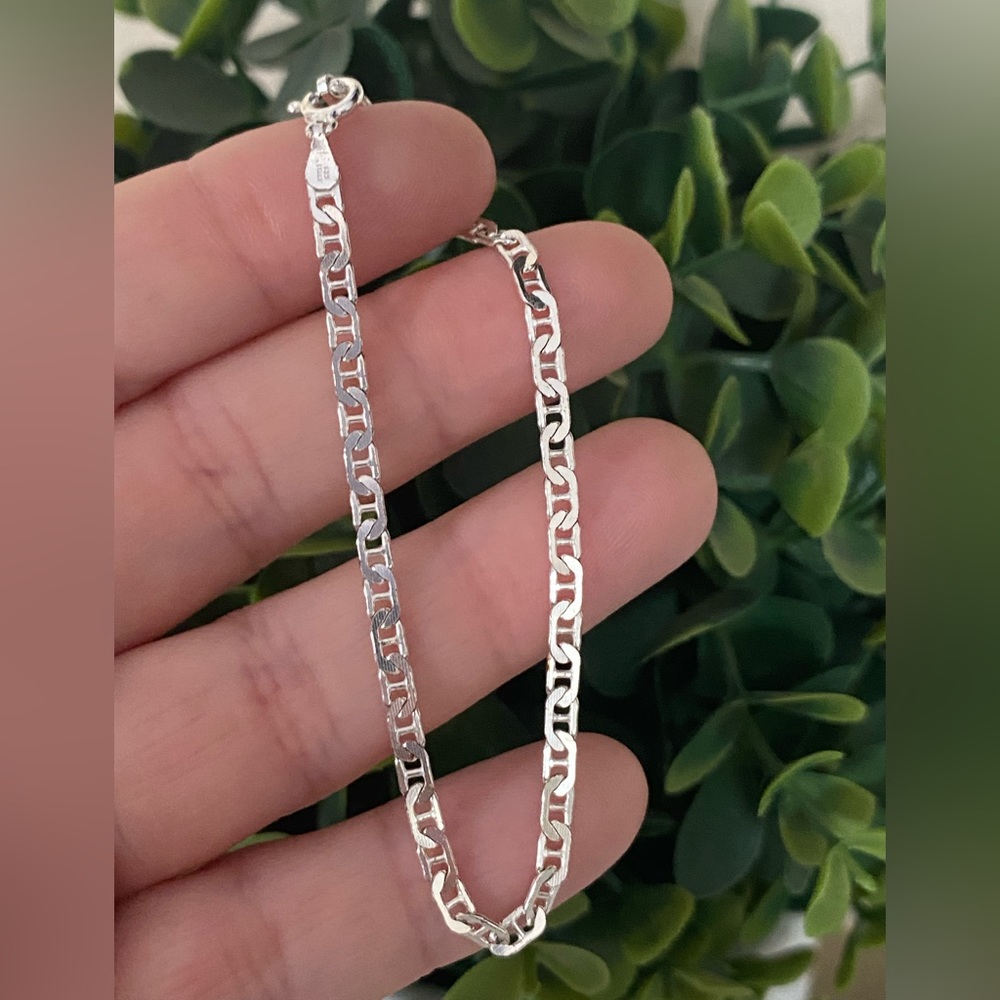 Marsala Sterling Silver light chain Link Chain Bracelet 7” 925 Italy M hallmark